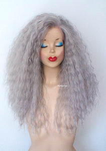 24" Lace Front Gray Long Wavy Hairstyle Wig