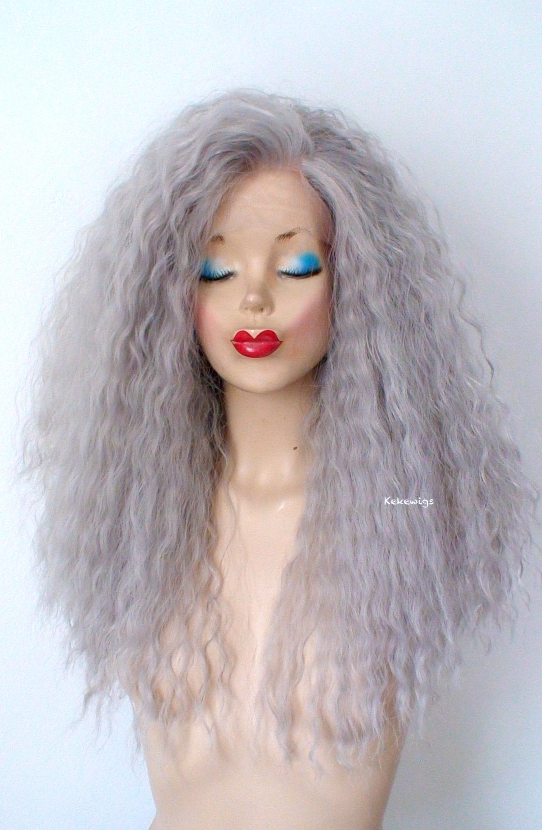 24" Lace Front Gray Long Wavy Hairstyle Wig