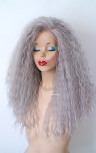 24" Lace Front Gray Long Wavy Hairstyle Wig