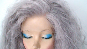 24" Lace Front Gray Long Wavy Hairstyle Wig