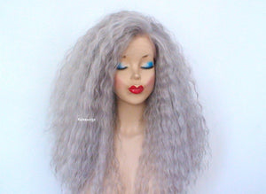 24" Lace Front Gray Long Wavy Hairstyle Wig