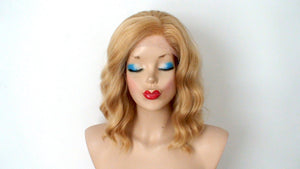 16" Lace Front Golden Blonde Short Wavy hair Wig