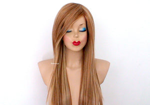 28" Butterscotch Long Straight Hair Long Side Bangs Wig