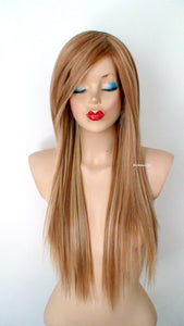 28" Butterscotch Long Straight Hair Long Side Bangs Wig