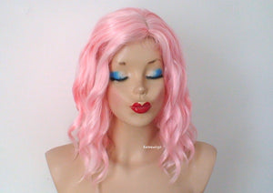 16" Peach Pink Short Wavy Hairstyle Wig