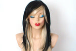 Load image into Gallery viewer, 28&quot; Black Blonde Ombre Long Straight Hair with Bangs Wig.
