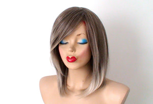 16" Ash Brown Ash Blonde Ombre Short Straight Hair Wig