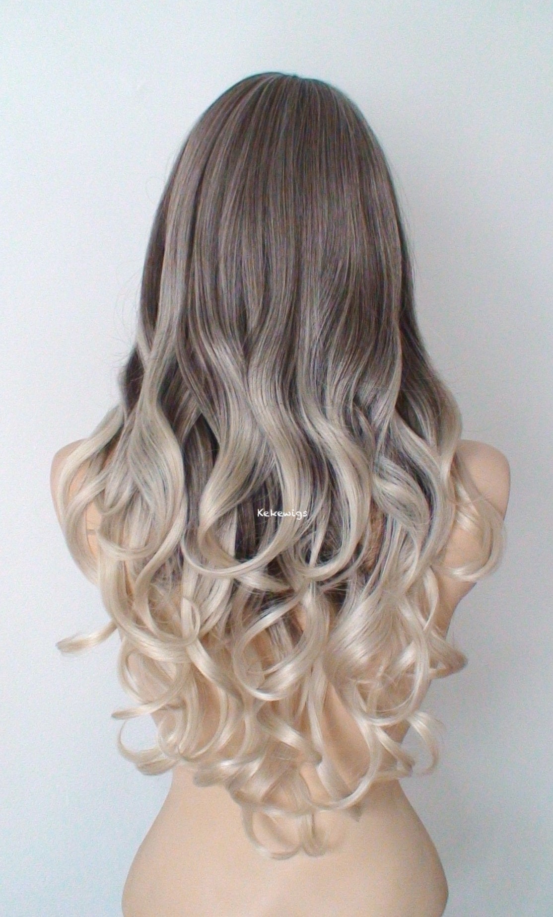 26" Dirty Blonde /Ash Blonde Ombre Long Curly Hair Long Side Bangs Wig