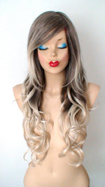 Load image into Gallery viewer, 26&quot; Dirty Blonde /Ash Blonde Ombre Long Curly Hair Long Side Bangs Wig
