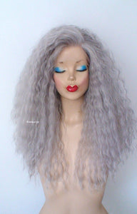 24" Lace Front Gray Long Wavy Hairstyle Wig