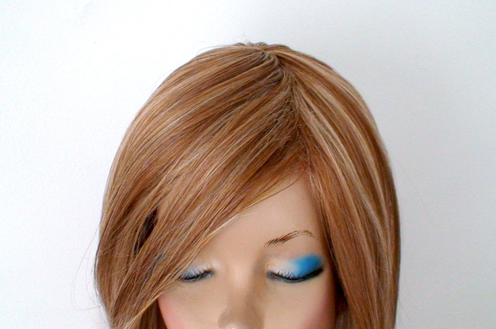 28" Butterscotch Long Straight Hair Long Side Bangs Wig