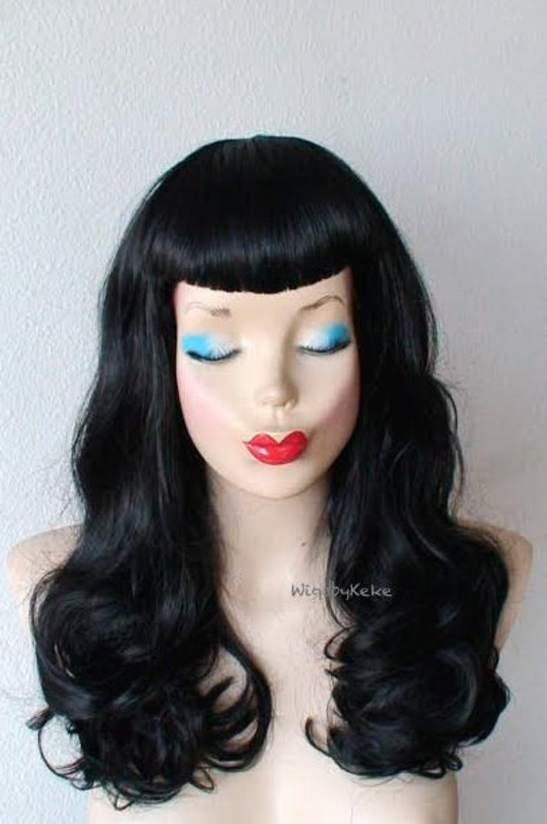 Black Pin-up Custom Wig. U Shape Bangs Wig.