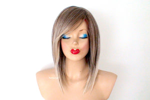 16" Ash Brown Ash Blonde Ombre Short Straight Hair Wig