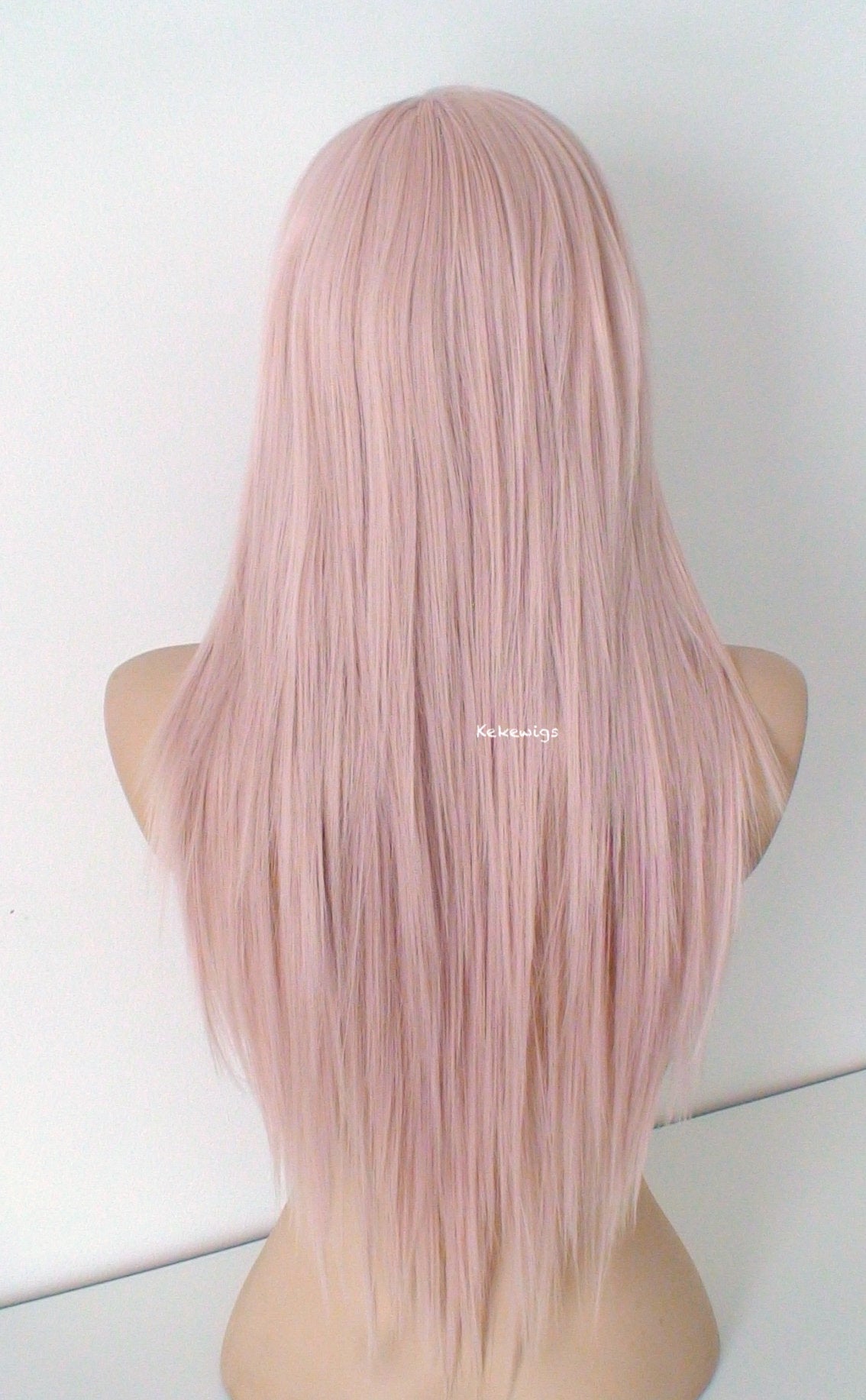 28" Antique Pink Long Straight Hair Long Side Bangs Wig. Scene Wig. Emo Wig.