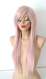 Load image into Gallery viewer, 28&quot; Antique Pink Long Straight Hair Long Side Bangs Wig. Scene Wig. Emo Wig.
