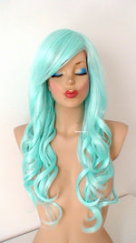 Load image into Gallery viewer, 26&quot; Pastel Mint Long Curly Hair Long Side Bangs Wig
