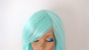 26" Pastel Mint Long Curly Hair Long Side Bangs Wig