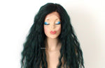 Load image into Gallery viewer, 30&quot; Lace front Deep Forest Green Dark Roots Beach Wave Hairstyle Wig
