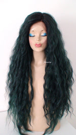 Load image into Gallery viewer, 30&quot; Lace front Deep Forest Green Dark Roots Beach Wave Hairstyle Wig
