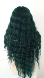 Load image into Gallery viewer, 30&quot; Lace front Deep Forest Green Dark Roots Beach Wave Hairstyle Wig
