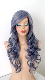 Load image into Gallery viewer, 26&quot; Blue Gray Long Curly Hair Long Side Bangs Wig.
