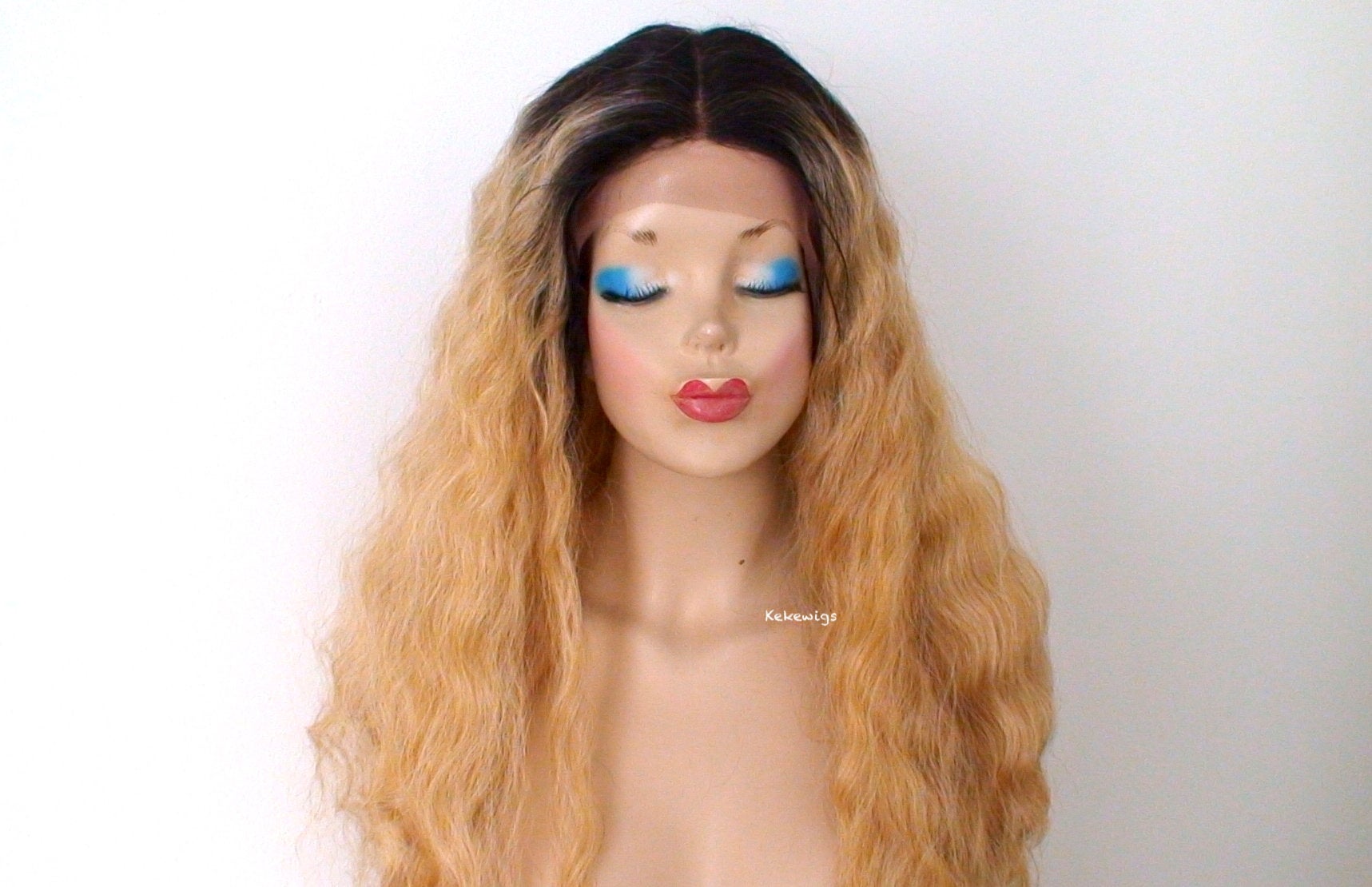 30" Lace Font Golden Blonde Dark Roots Long Wavy Hair Wig