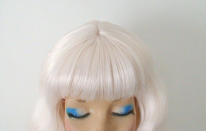 16" White Blonde Short Wavy Hair with Bangs Wig