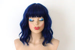 Load image into Gallery viewer, 16&quot; Black Blue Short Wavy Hair with Bangs Wig
