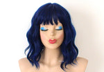 Load image into Gallery viewer, 16&quot; Black Blue Short Wavy Hair with Bangs Wig
