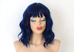 Load image into Gallery viewer, 16&quot; Black Blue Short Wavy Hair with Bangs Wig
