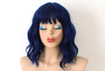 Load image into Gallery viewer, 16&quot; Black Blue Short Wavy Hair with Bangs Wig
