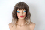 Load image into Gallery viewer, 16&quot; Brown Ash Blonde Ombre Short Wavy Hair with Bangs Wig
