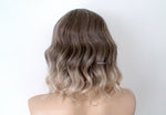 Load image into Gallery viewer, 16&quot; Brown Ash Blonde Ombre Short Wavy Hair with Bangs Wig
