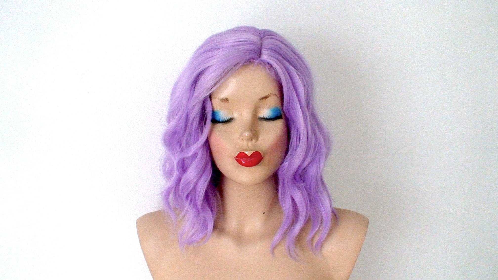 16" Pastel Lavender Short Wavy Hairstyle Wig