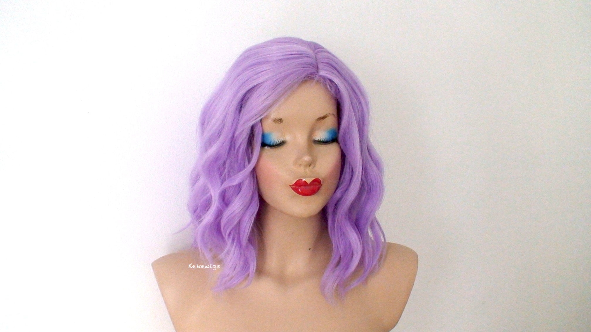 16" Pastel Lavender Short Wavy Hairstyle Wig