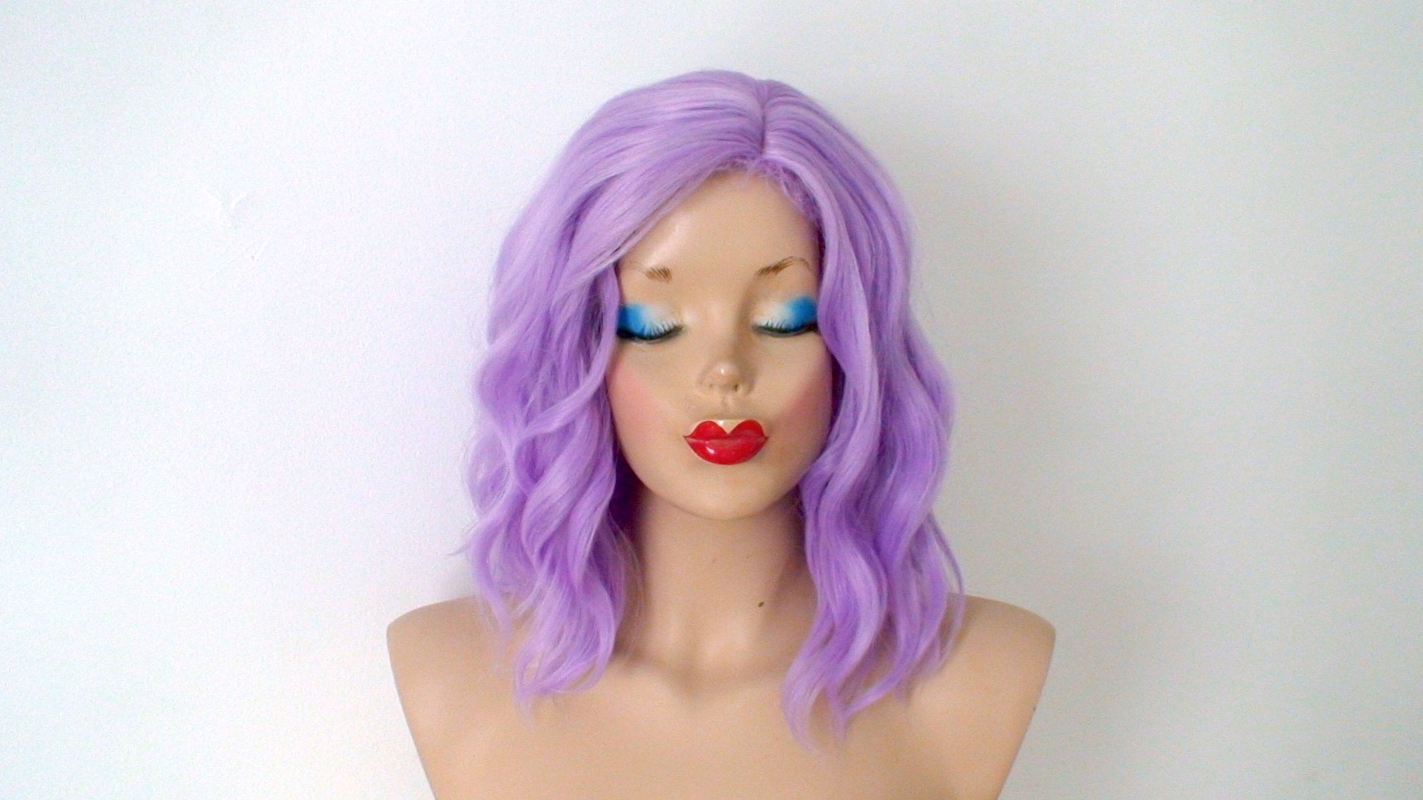 16" Pastel Lavender Short Wavy Hairstyle Wig