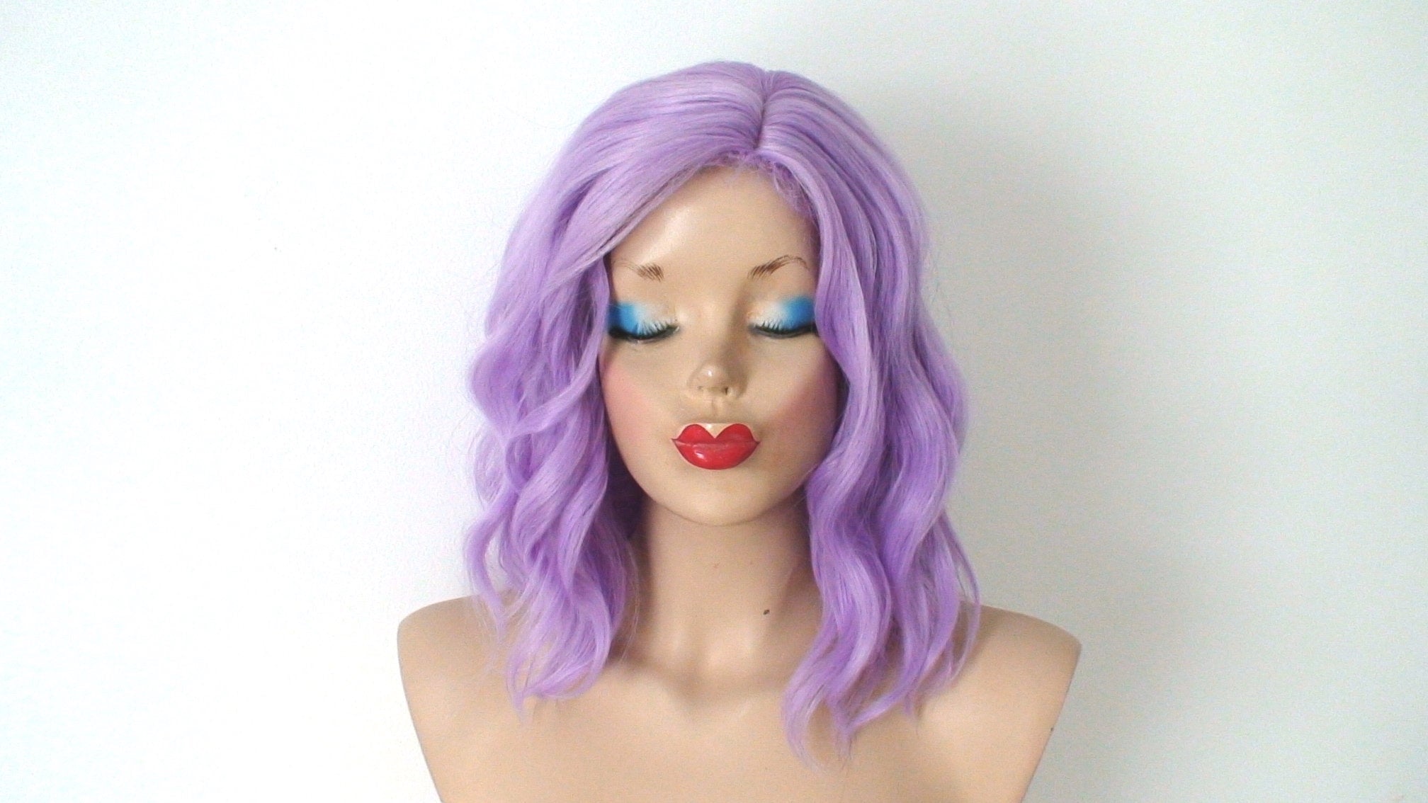 16" Pastel Lavender Short Wavy Hairstyle Wig