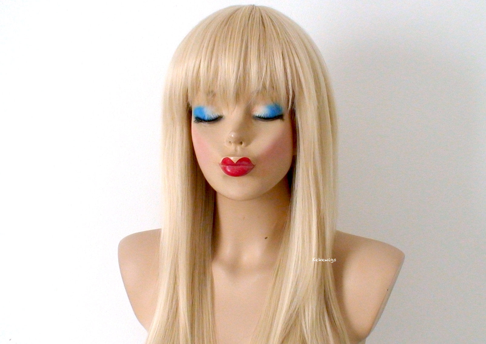 26” Blonde Long Straight Layered Hair with bangs Wig