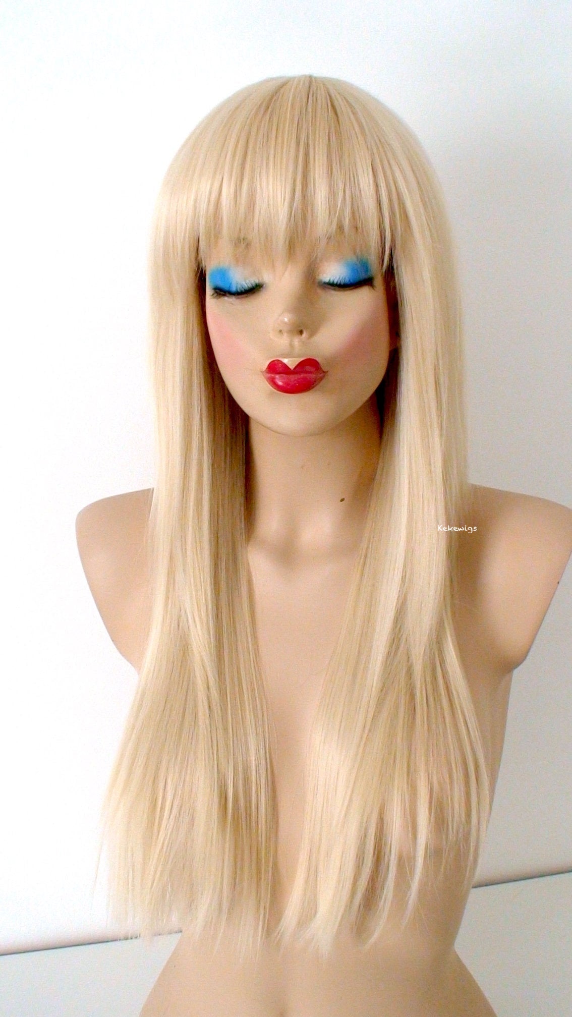 26” Blonde Long Straight Layered Hair with bangs Wig