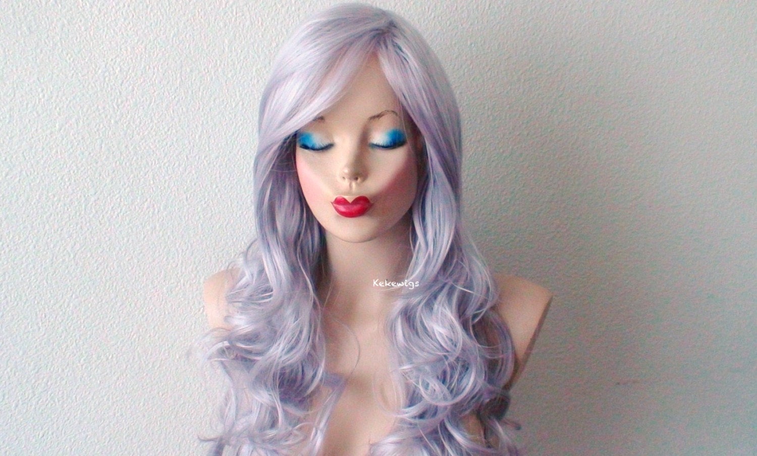 26" Pastel Gray Long Curly Hair Long Side Bangs Wig