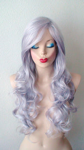 26" Pastel Gray Long Curly Hair Long Side Bangs Wig