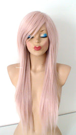 Load image into Gallery viewer, 28&quot; Antique Pink Long Straight Hair Long Side Bangs Wig. Scene Wig. Emo Wig.
