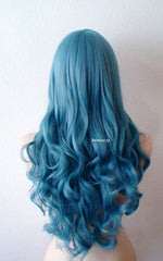 Load image into Gallery viewer, 26&quot; Teal Blue Long Curly Hair Long Side Bangs Wig
