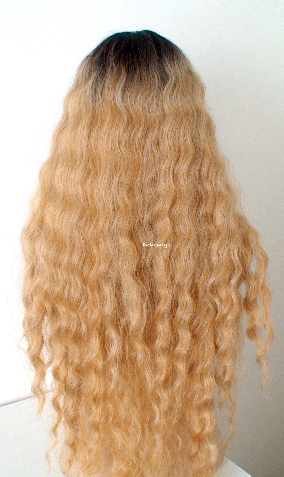 30" Lace Font Golden Blonde Dark Roots Long Wavy Hair Wig