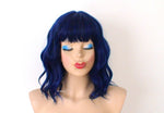 Load image into Gallery viewer, 16&quot; Black Blue Short Wavy Hair with Bangs Wig
