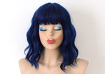 Load image into Gallery viewer, 16&quot; Black Blue Short Wavy Hair with Bangs Wig
