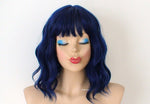 Load image into Gallery viewer, 16&quot; Black Blue Short Wavy Hair with Bangs Wig
