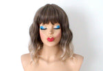 Load image into Gallery viewer, 16&quot; Brown Ash Blonde Ombre Short Wavy Hair with Bangs Wig
