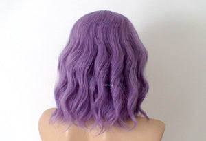 16" Lavender Short Wavy Hair with Bangs Wig