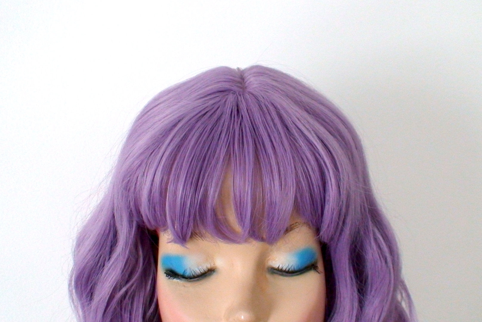 16" Lavender Short Wavy Hair with Bangs Wig